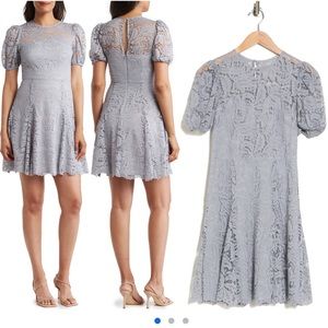 Vince Camuto Laced Puff Sleeve Fit & Flare Dress